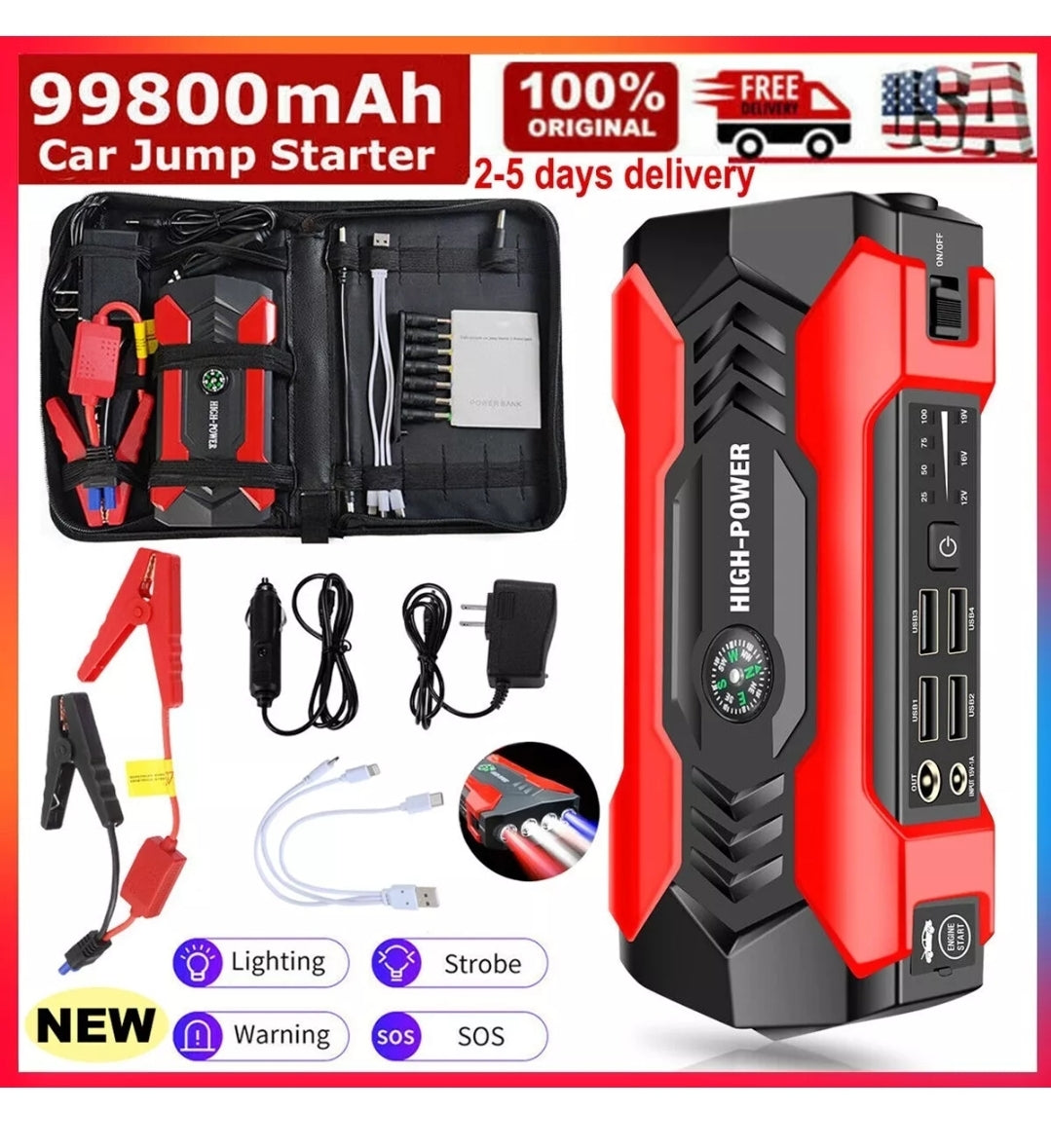99800mAh Car Jump Starter Booster Jumper Box Power Bank Battery Charger Portable