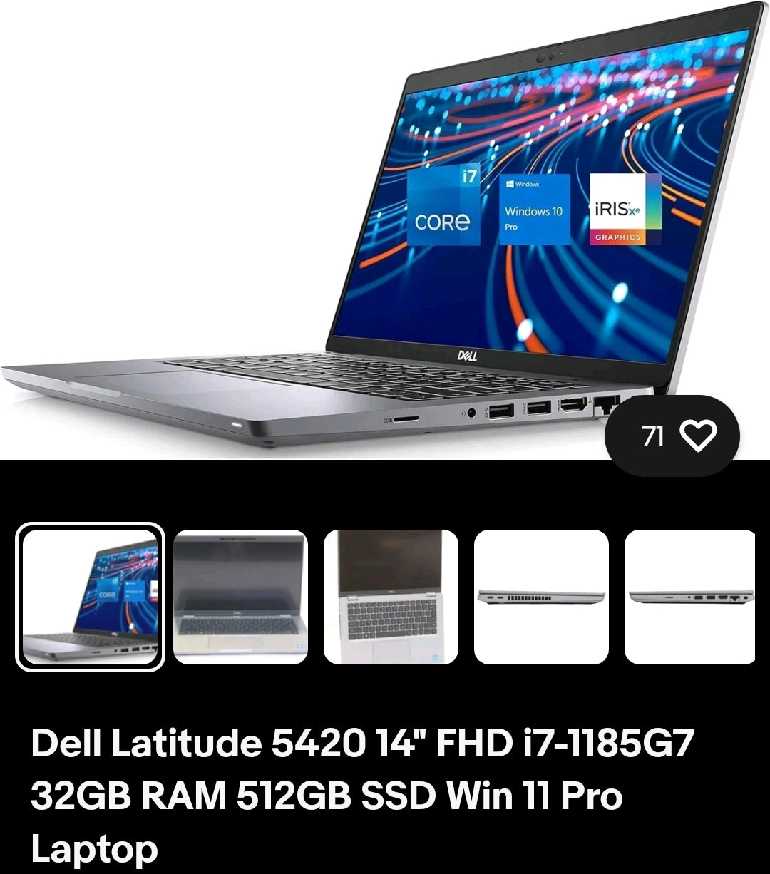 Dell Latitude 5420 14" FHD i7-1185G7 32GB RAM 512GB SSD Laptop