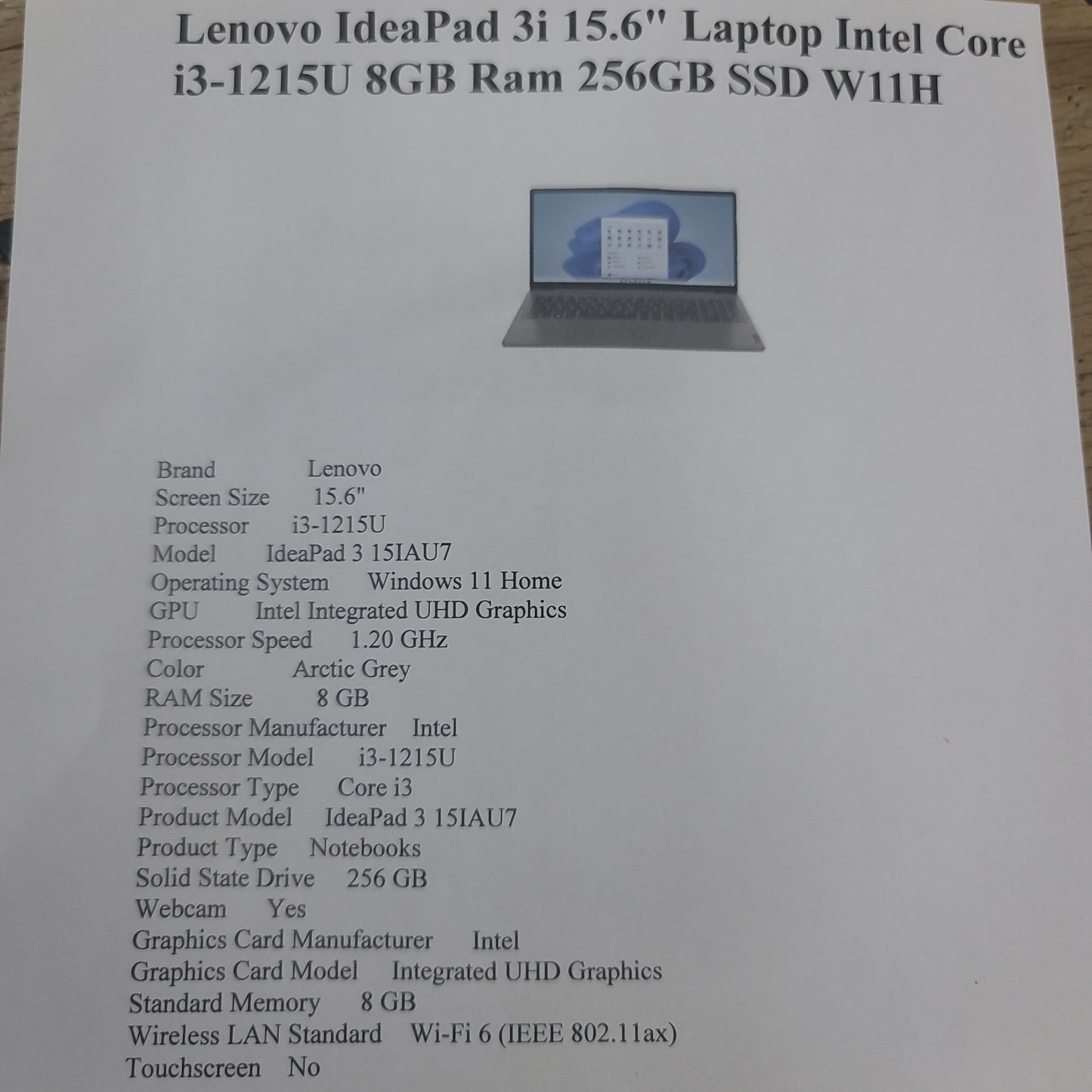Lenovo ideapad 3 I3-1215U  8gb ram  256gb ssd
