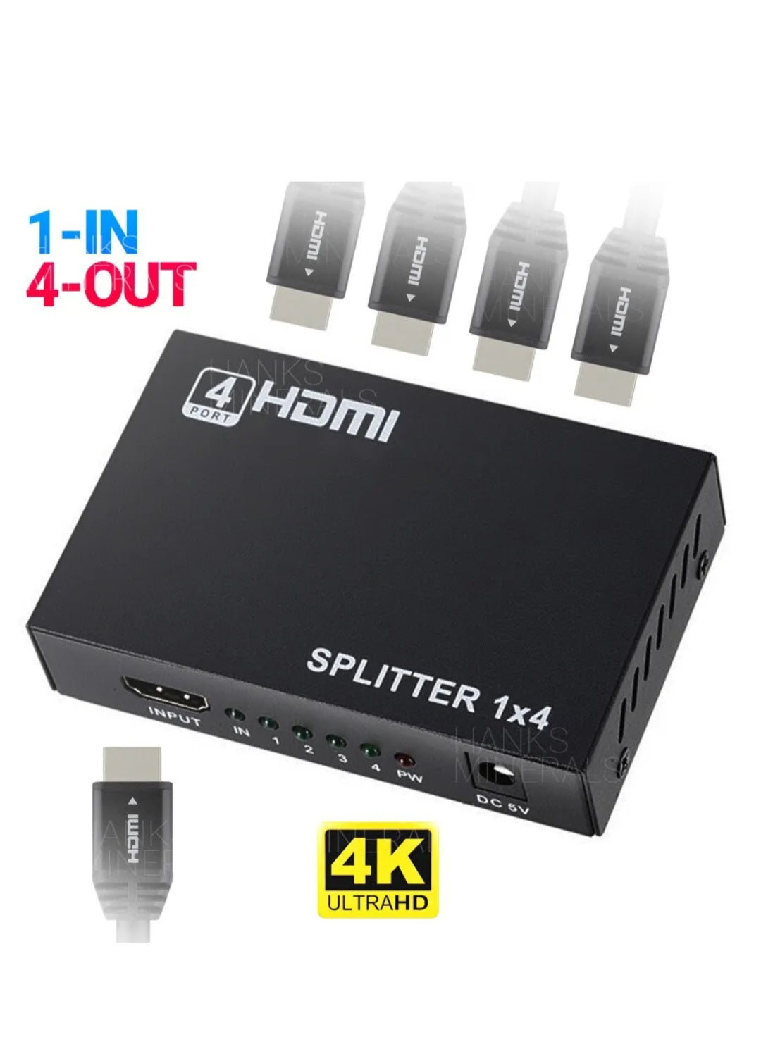 HDMI Splitter 1 In 4 Out 4K UHD HD 1080P 4-Port Repeater Splitter Amplifier 1x4