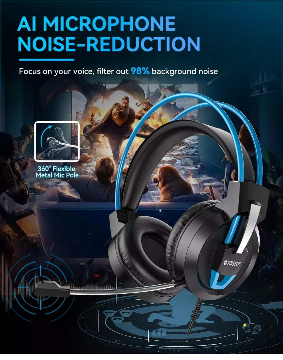 3D Stereo Sound Gaming Headset Headphones Microphone For XBOX PS4 PS5 SWITCH PC