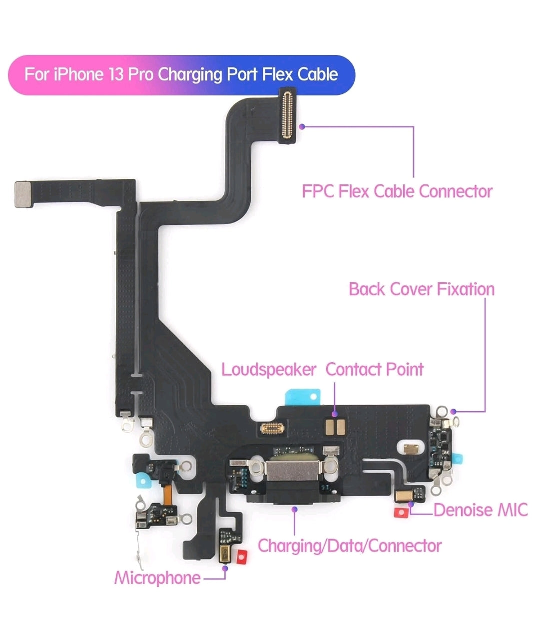 IPhone 13 Pro Charger Charging Port Dock MIC Headphone Flex Cable Black