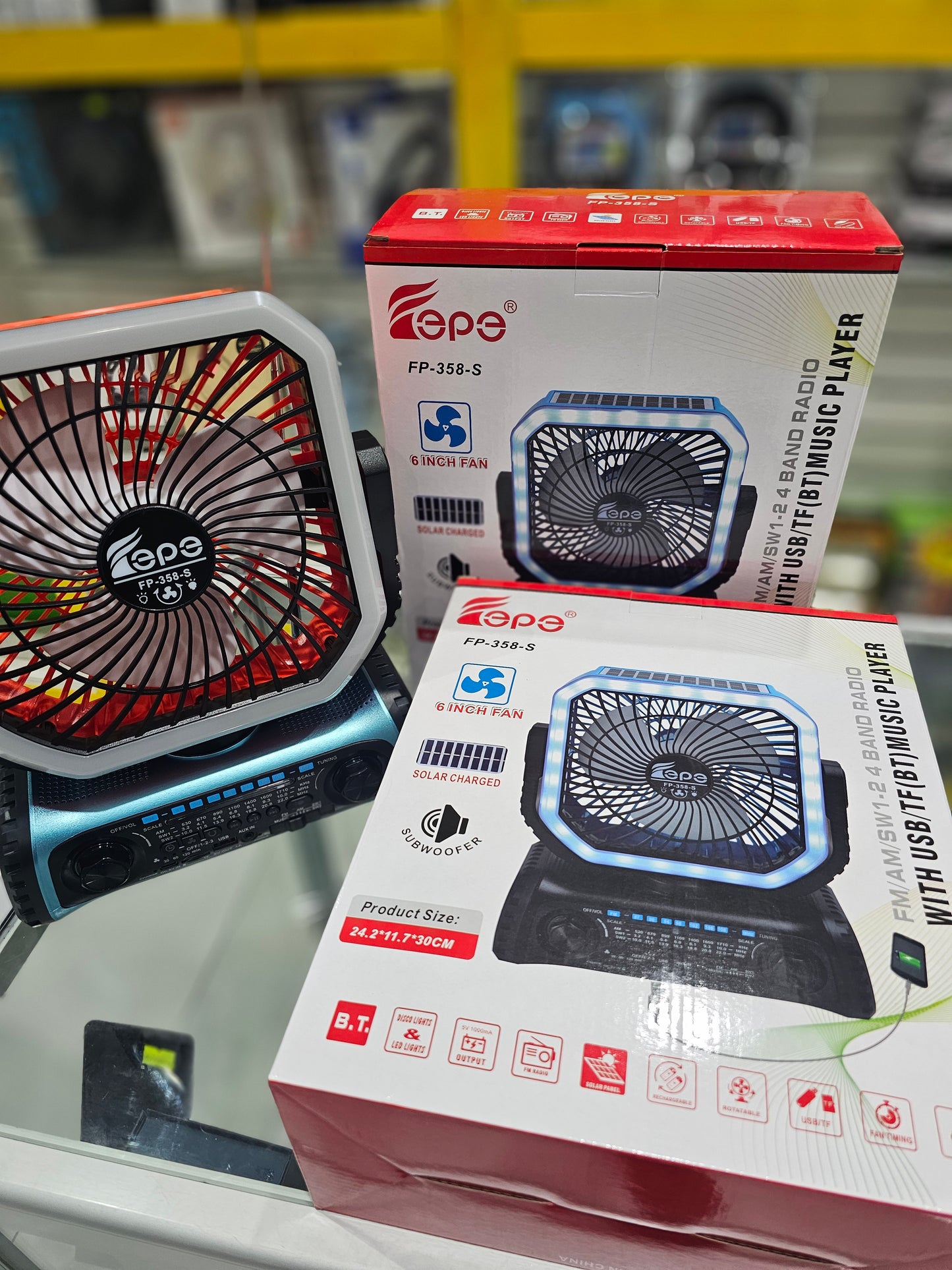 Epe fp-358-s solar 6 inch fan/fm/am- Bluetooth music player