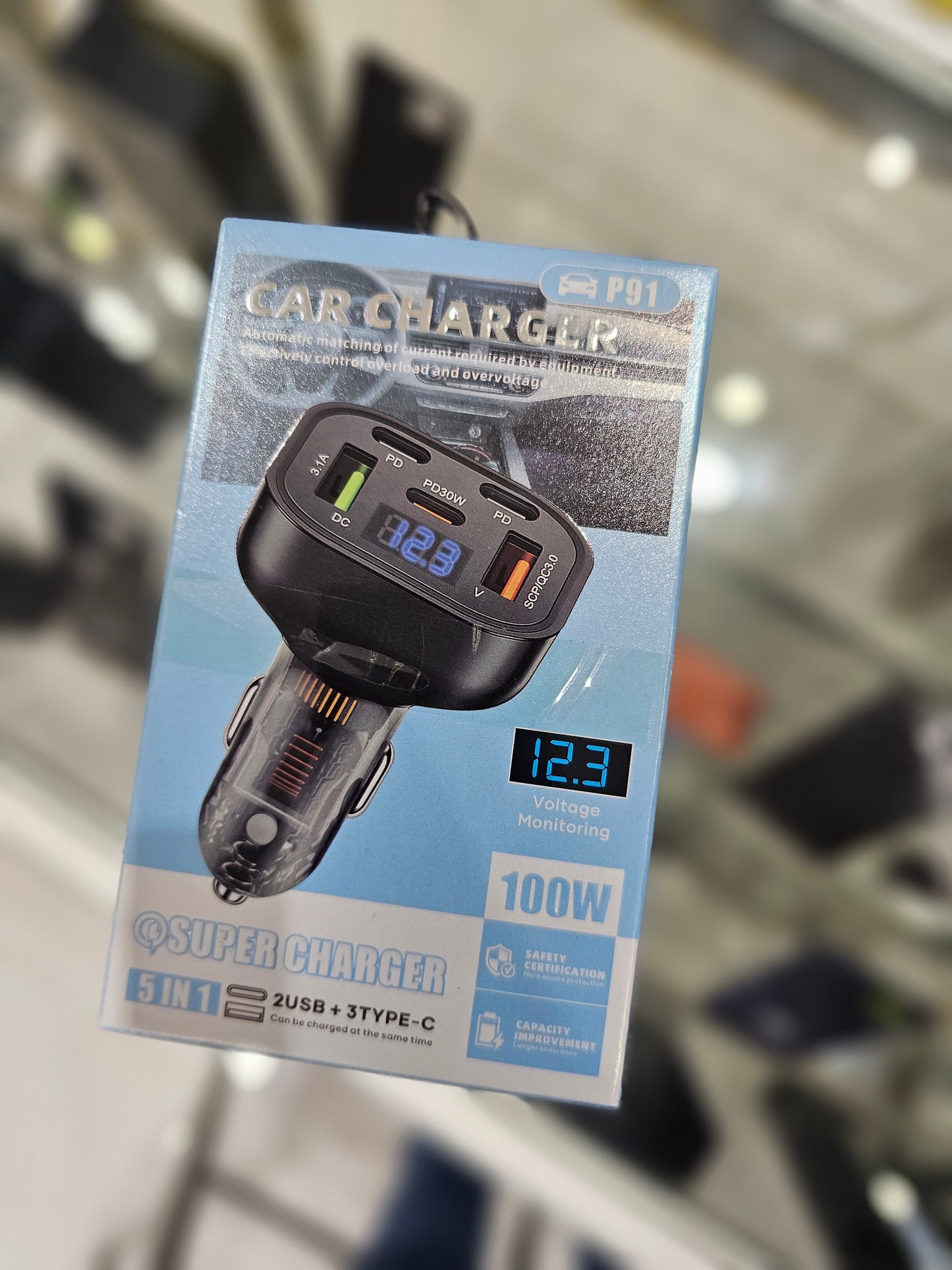 P91 car charger 100w 5in 1