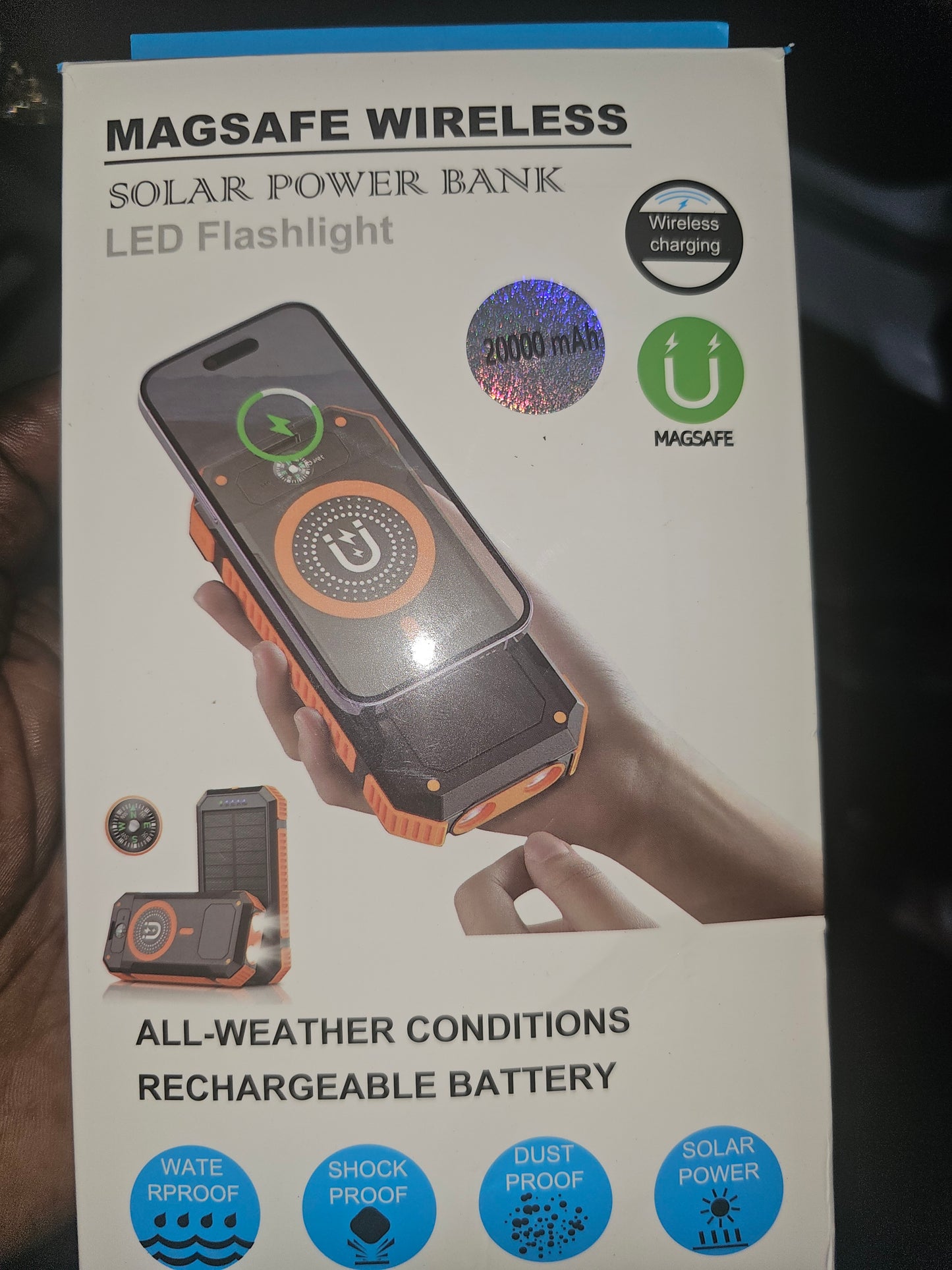 Magsafe wireless solar power bank led flashlight