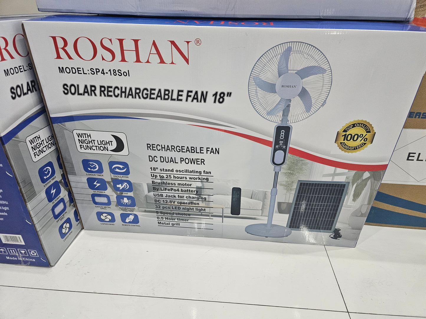 Rushan solar rechargeable fan 18" model sp4-18sol
