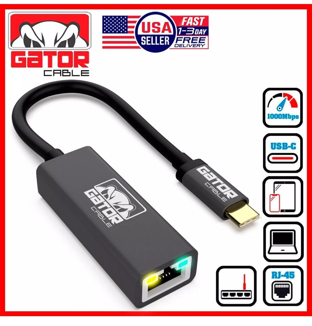 USB-C 3.1 Gigabit Ethernet LAN RJ45 1000Mbps Network Adapter for PC Mac Android